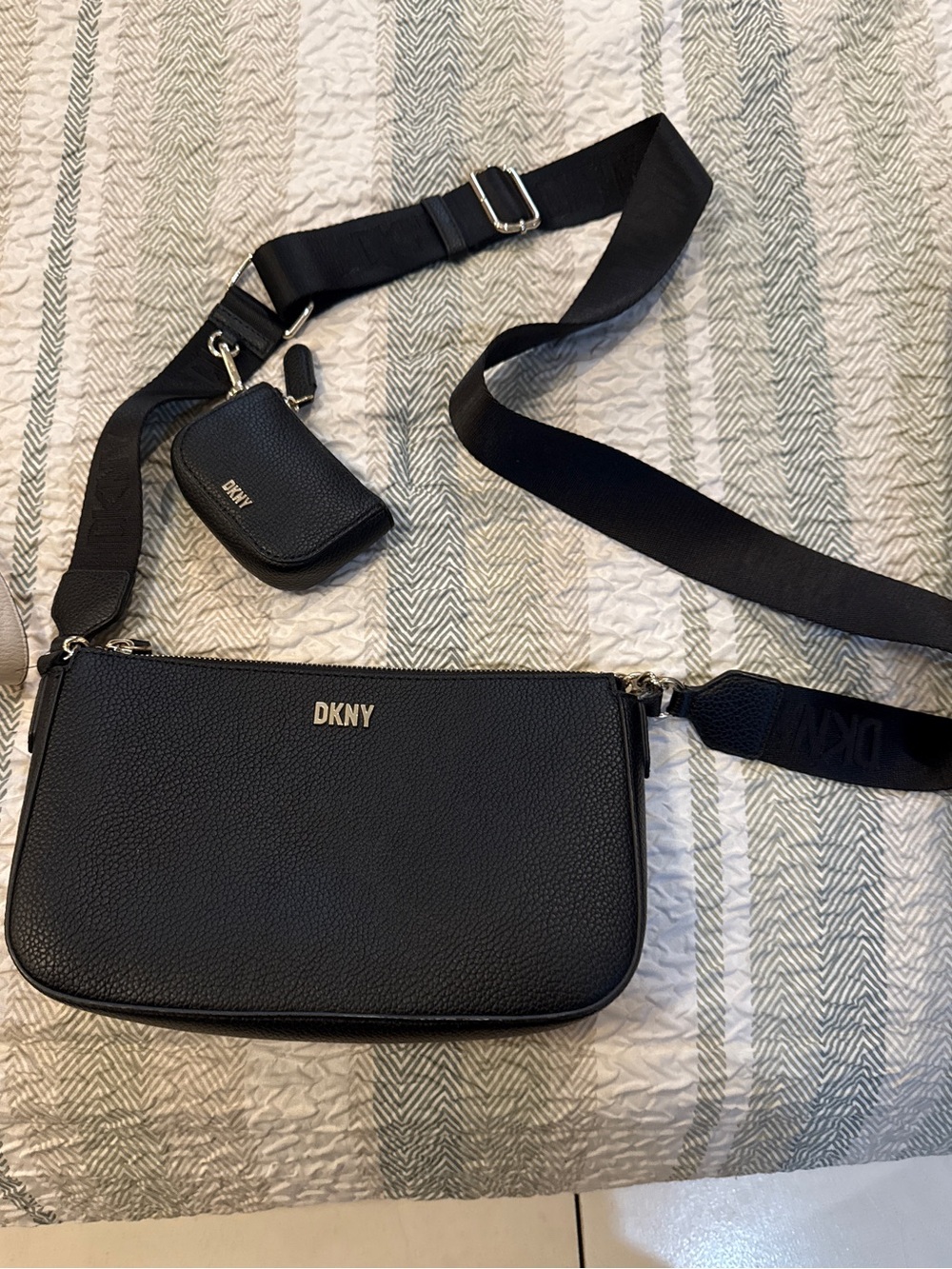 DKNY Black Pebbled Leather Belt Bag with Coin Pouch